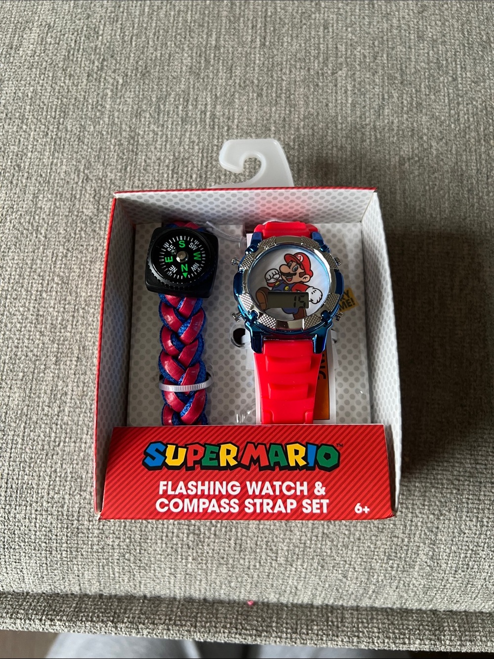 Super Mario Kids Flashing Watch & Braided Compass Strap - Red & Blue